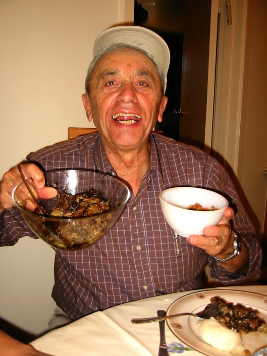 My father ע’’ה exulting in his yearly dose of Gribenes on Erev Pesach